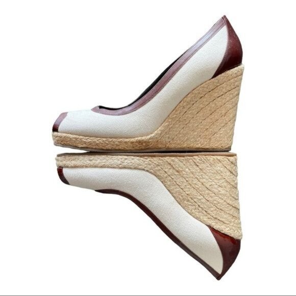 FENDI Espadrille in Canvas & Leather Beige & Brown Wedges Size 38.5 - Picture 1 of 15